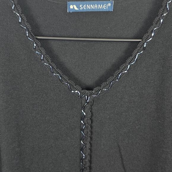 Vintage Sennamei Black Beaded Short-Sleeve Knit Top – Size M - Picture 3 of 3